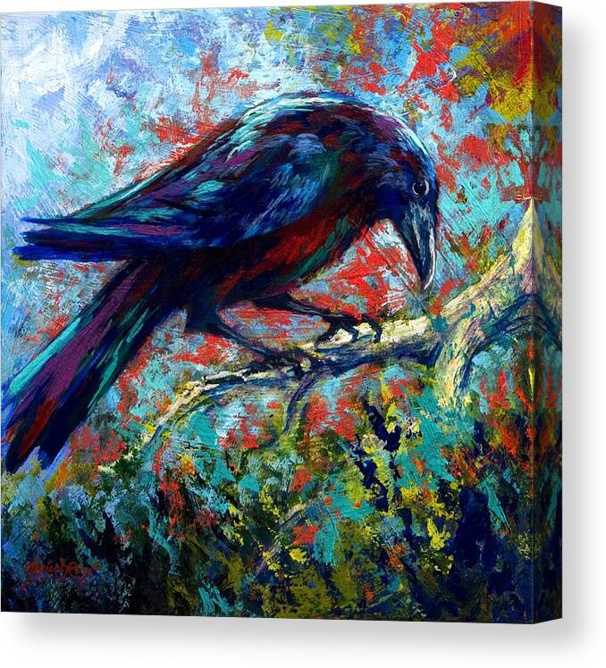 Crows Canvas Print featuring the painting Lone Raven by Marion Rose