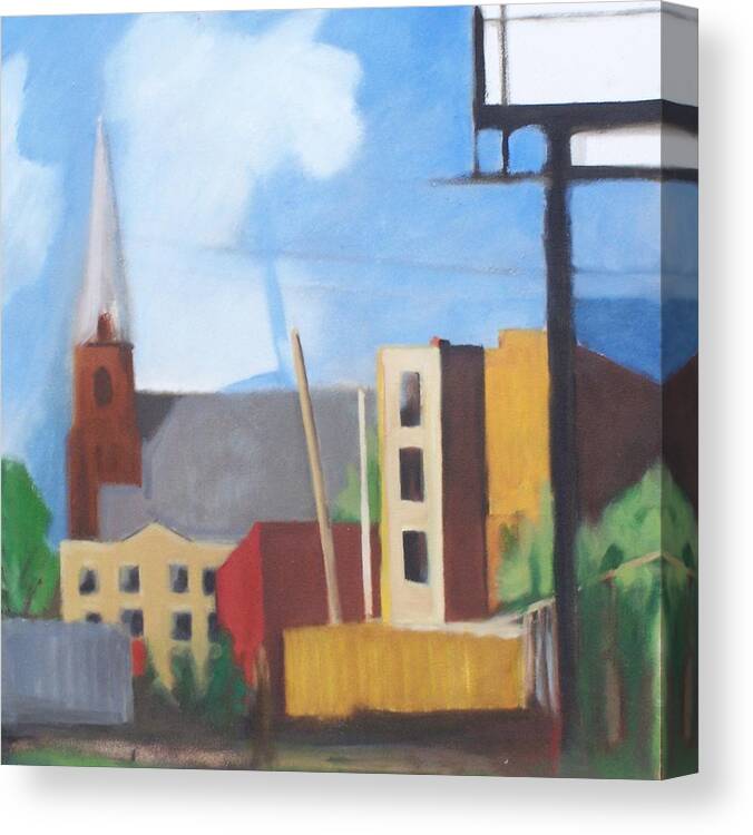 Landscape Canvas Print featuring the painting Long Island City Church by Ron Erickson