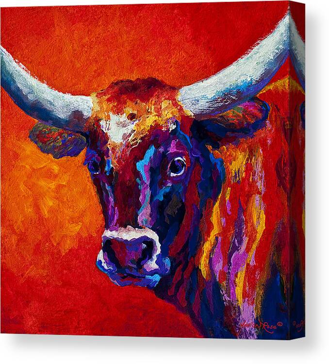 Longhorn Canvas Print featuring the painting Longhorn Steer by Marion Rose