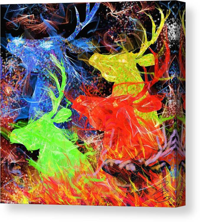 Deer Canvas Print featuring the digital art Lost in the fire by Debra Baldwin