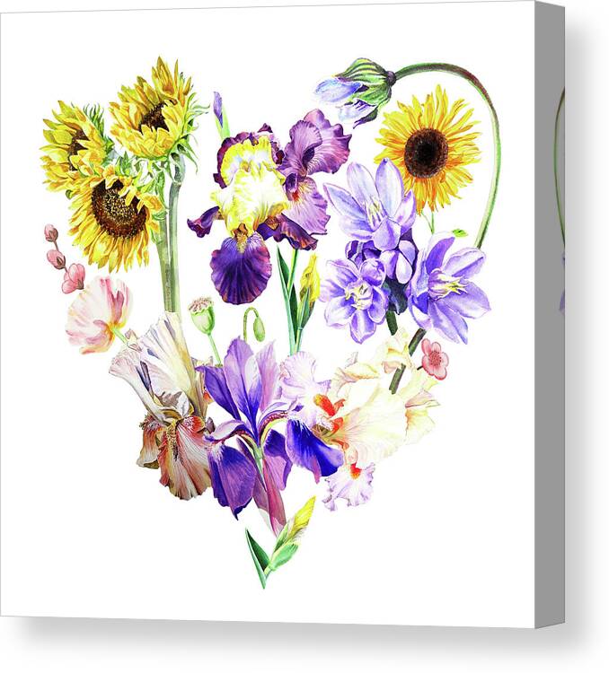Floral Heart Canvas Print featuring the painting Love Flowers by Irina Sztukowski