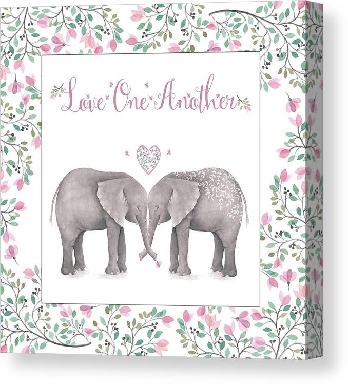 Love One Another Pink Elephants Square Canvas Print featuring the photograph Love One Another Pink Elephants Square by Terry DeLuco