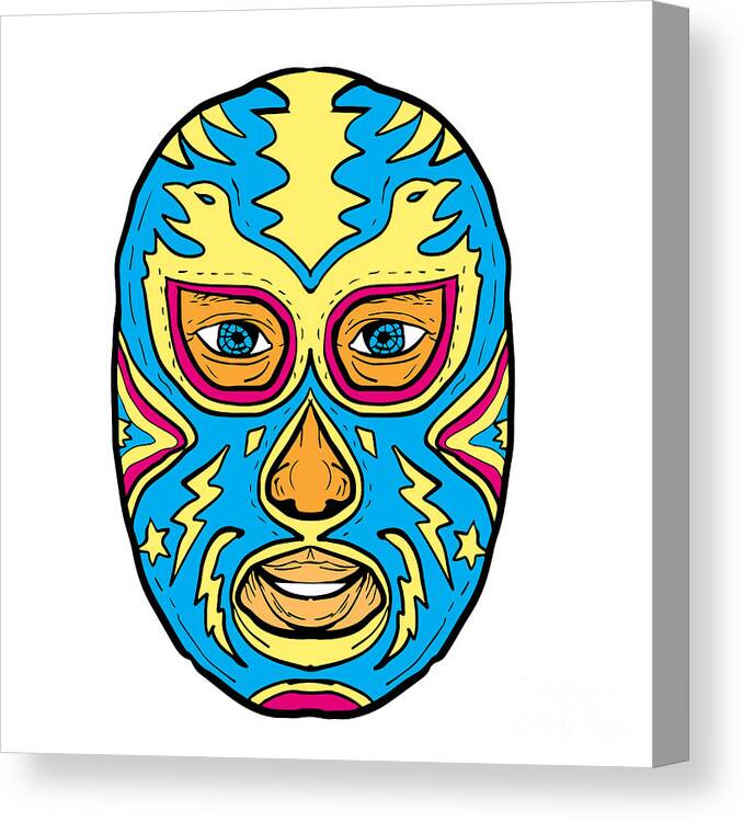 Illustration; Luchador; Lucha Libre; Eagle; Mask; Star; Lightning Bolt; Mexican; Wrestler; Wrestling; Head; Man; Male; Front; Drawing; Hand-sketched; Isolated Canvas Print featuring the digital art Luchador Mask Eagle Lightning Bolt Drawing by Aloysius Patrimonio
