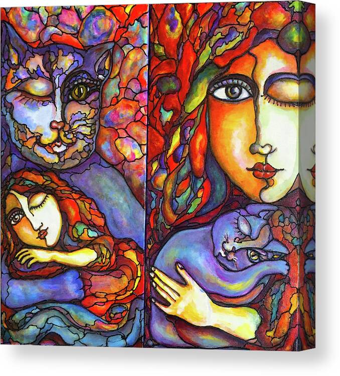Diptych Canvas Print featuring the painting Lucid Dreams by Rae Chichilnitsky