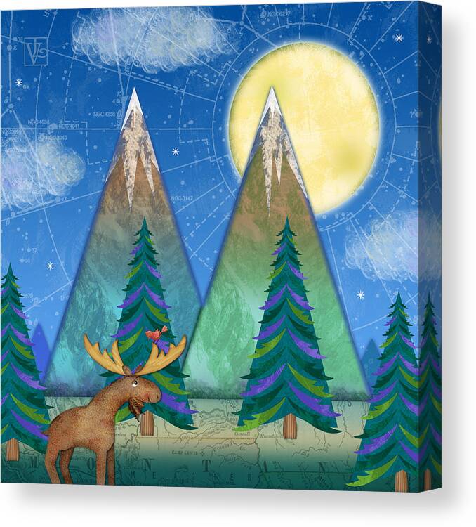 Letter M Canvas Print featuring the digital art M is for Mountains and Moon by Valerie Drake Lesiak