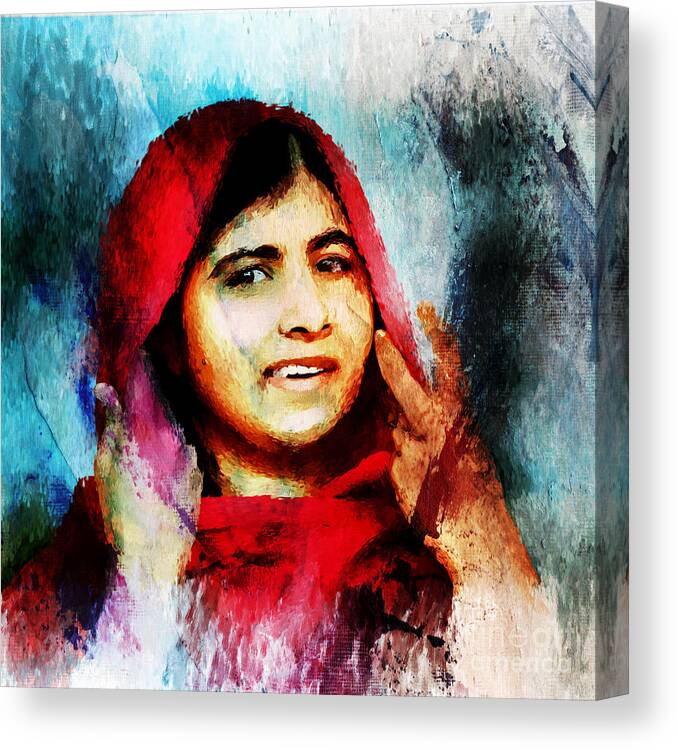 Malala Yousafzai Canvas Print featuring the painting Malala Yousaf Zai 21 by Gull G