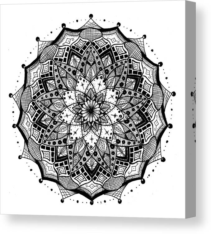 Mandala Canvas Print featuring the drawing Mandala #15 - Shades of Beauty by Eseret Art