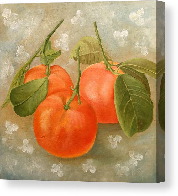 Mandarin Canvas Print featuring the painting Mandarins by Angeles M Pomata
