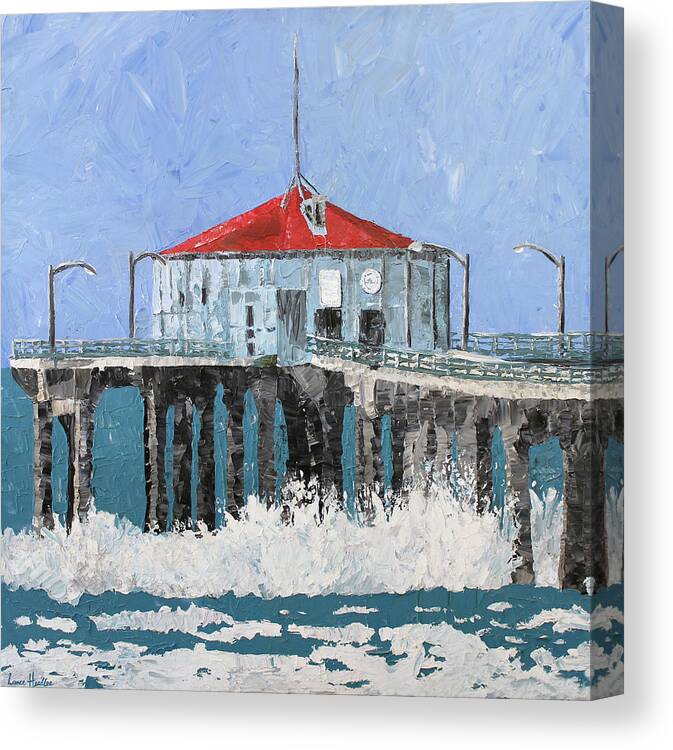 Manhattan Beach Pier Canvas Print featuring the painting Manhattan Beach Pier by Lance Headlee
