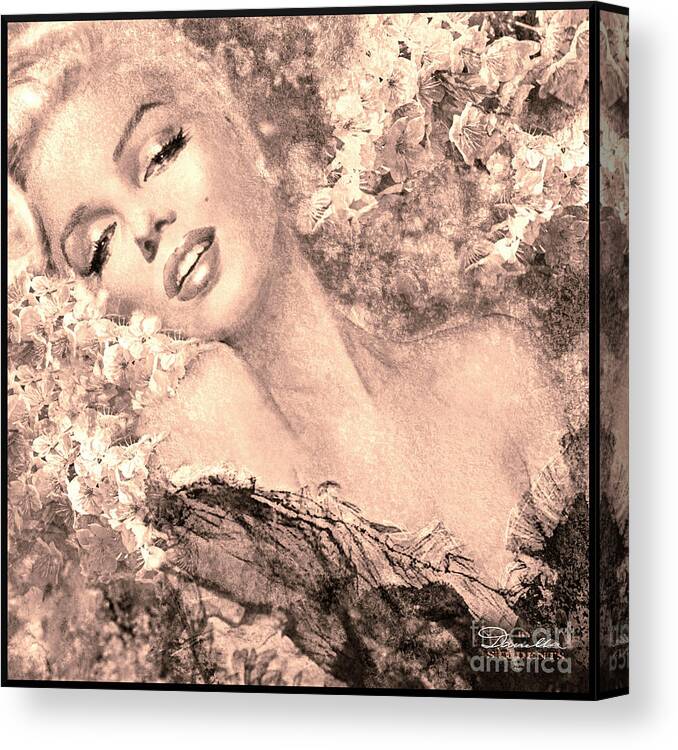 Theo Danella Canvas Print featuring the painting Marilyn Cherry Blossom, b sepia by Theo Danella