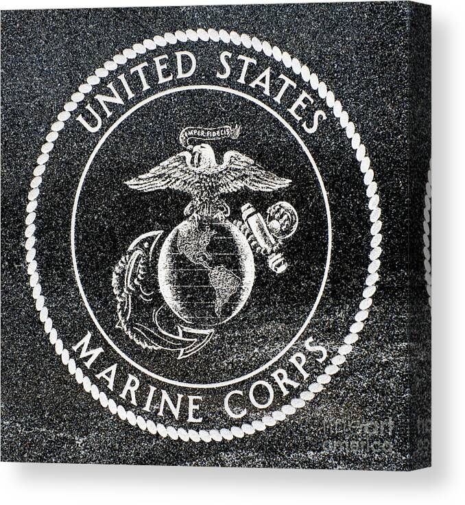 Marine Corps Canvas Print featuring the photograph Marine Corps Emblem Polished Granite by Gary Whitton