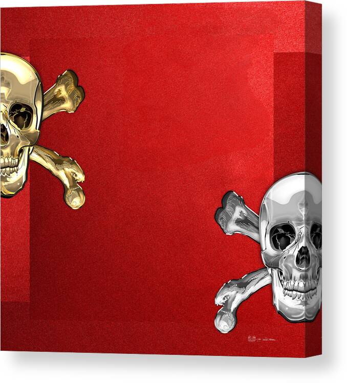 Art Canvas Print featuring the photograph Memento Mori - Gold and Silver Human Skulls by Serge Averbukh