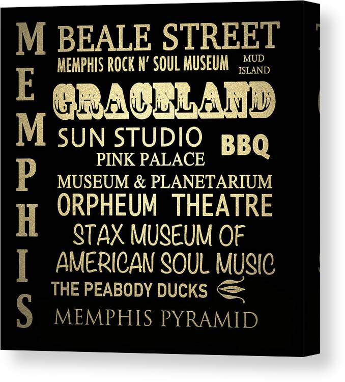 Memphis Canvas Print featuring the digital art Memphis Tennessee Famous Landmarks by Patricia Lintner