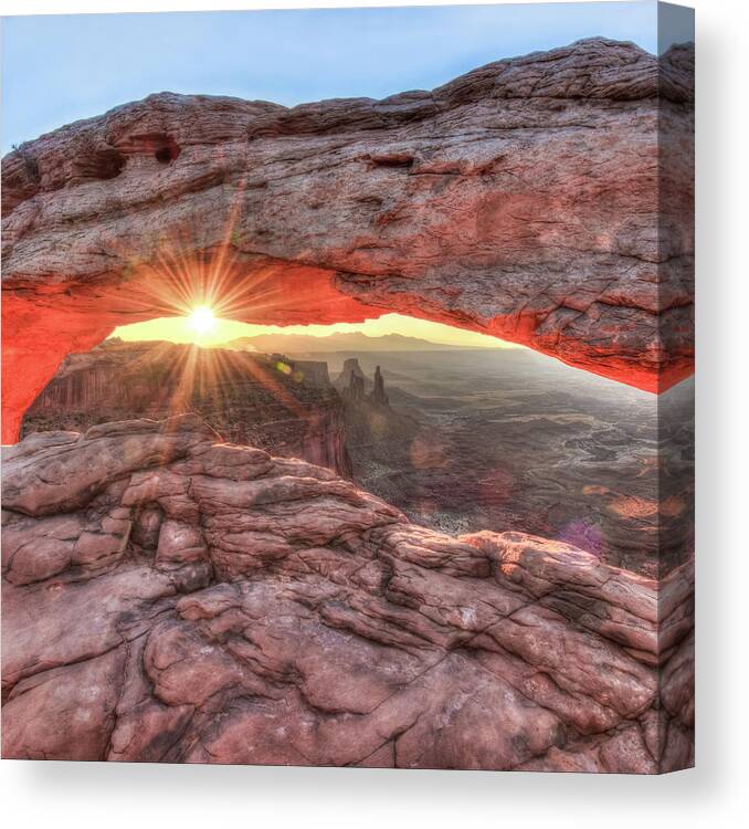 America Canvas Print featuring the photograph Mesa Arch Canyon Sunrise - Square Format by Gregory Ballos