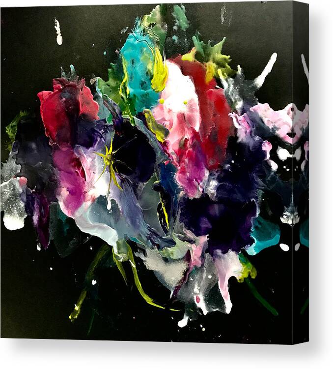 Square Canvas Print featuring the painting Midnight Flowers by Tommy McDonell