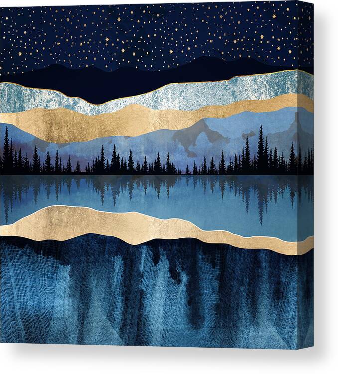 Midnight Canvas Print featuring the digital art Midnight Lake by Spacefrog Designs