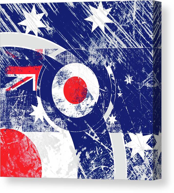 Mod Canvas Print featuring the digital art Mod Roundel Australia Flag in Grunge Distressed Style by Garaga Designs