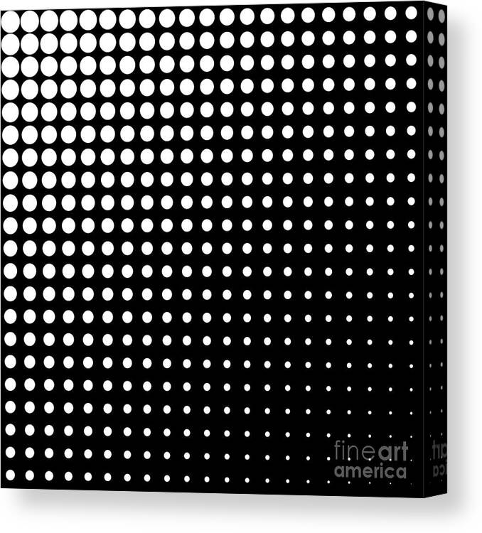 Modern Canvas Print featuring the digital art Modern techno shrinking polka dots black and white by Heidi De Leeuw