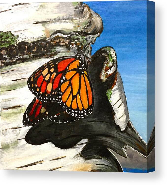 Monarch Canvas Print featuring the painting Monarch on Birch by Meghan OHare