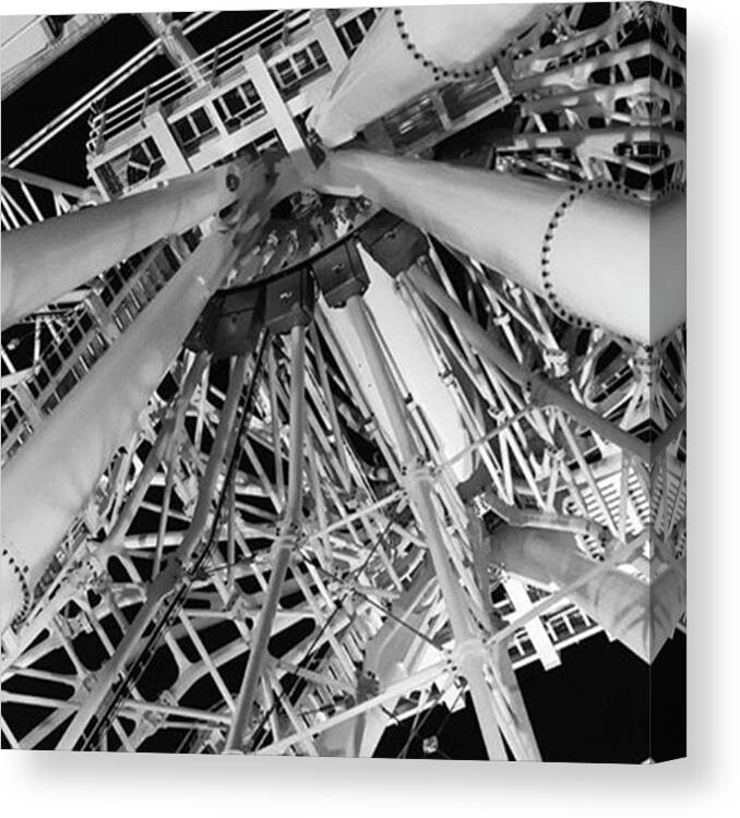 Bwoftheday Canvas Print featuring the photograph Montréal #ferriswheel #bwphoto by Lynda Gagnon