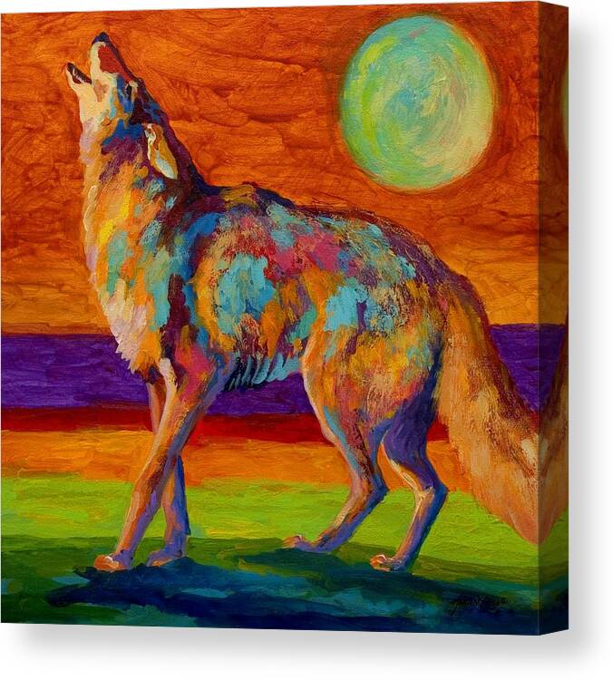Coyote Canvas Print featuring the painting Moon Talk - Coyote by Marion Rose