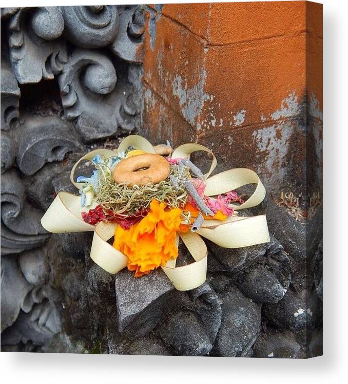 Tourist Canvas Print featuring the photograph Morning Flower Offering In Ubud, Bali by Nicole Townsend