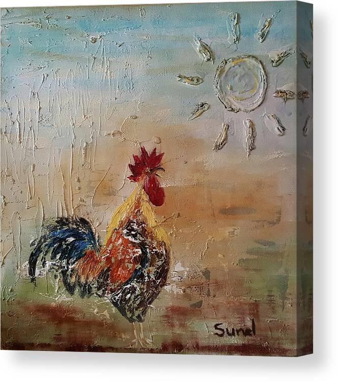 Rooster Canvas Print featuring the painting Morning has come by Sunel De Lange