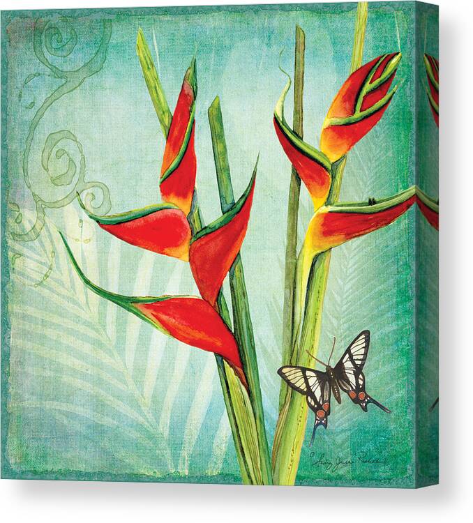 Orange Heliconia Canvas Print featuring the painting Morning Light - Serenity by Audrey Jeanne Roberts