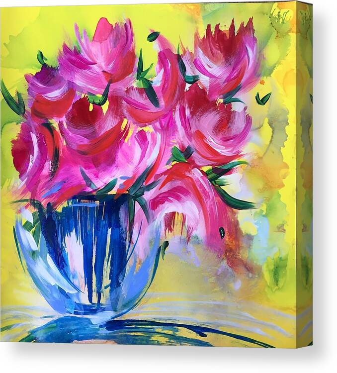 Abstract Canvas Print featuring the painting Morning Peonies by Bonny Butler