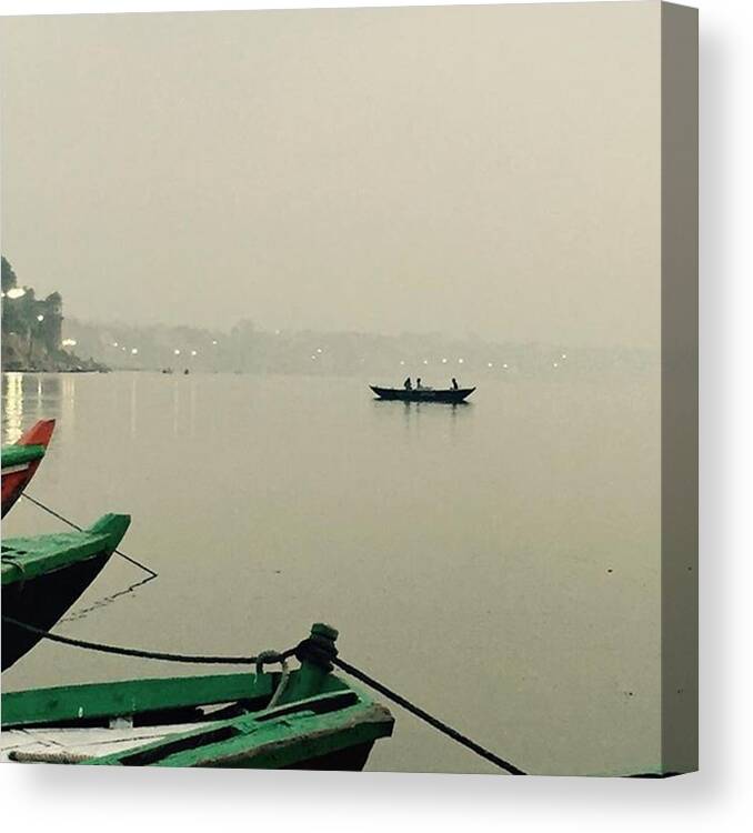 Earlystart Canvas Print featuring the photograph #morninghaze #ganges by Aldo Trapanese