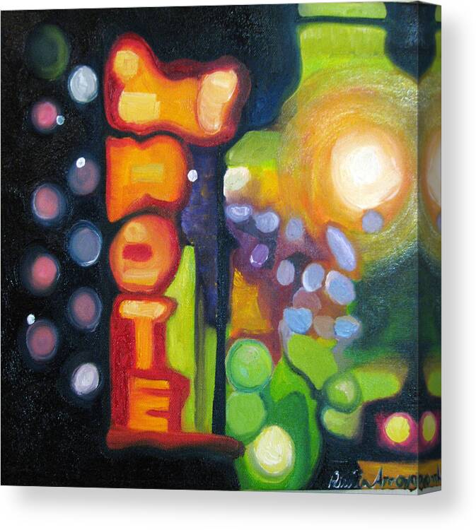 N Canvas Print featuring the painting Motel Lights by Patricia Arroyo