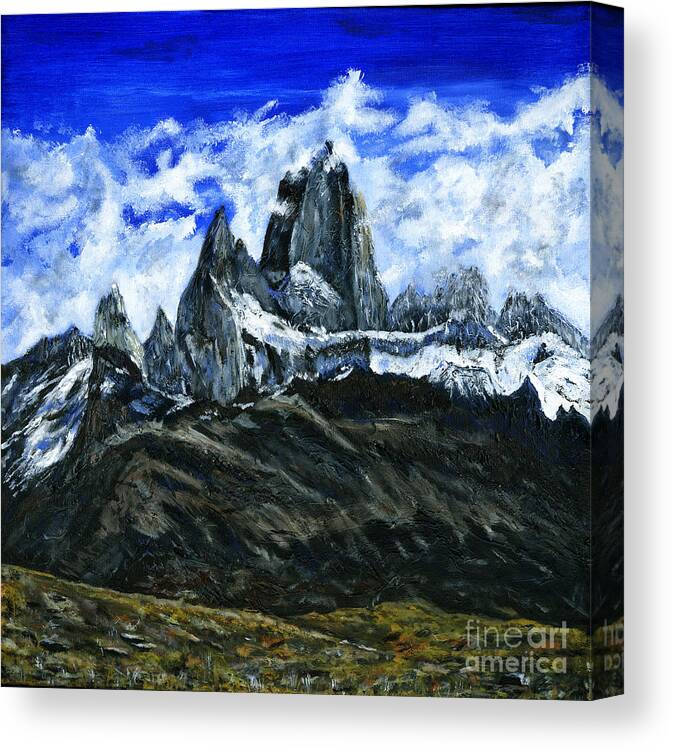 Acrylic Painting Canvas Print featuring the painting Mount Fitz Roy Painting by Timothy Hacker