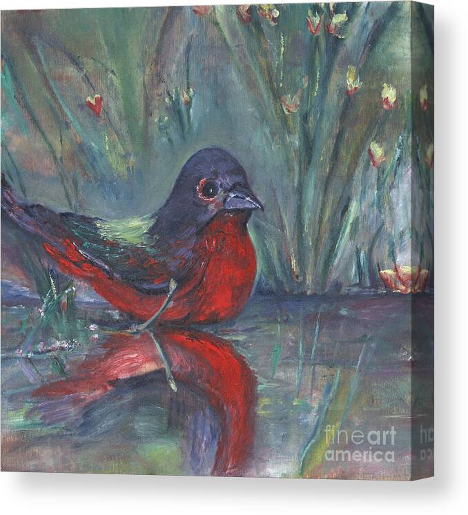 Animals Canvas Print featuring the painting Mr. Finch by Helena Bebirian