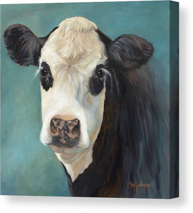 Black And White Cow Canvas Print featuring the painting Ms Opal by Cheri Wollenberg