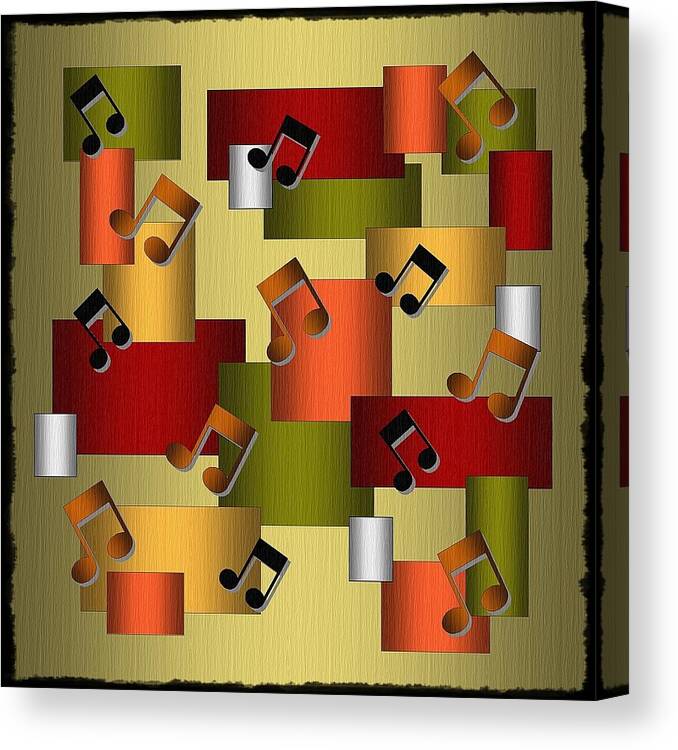 Music Canvas Print featuring the digital art Music Series Golden Notes Abstract by Terry Mulligan