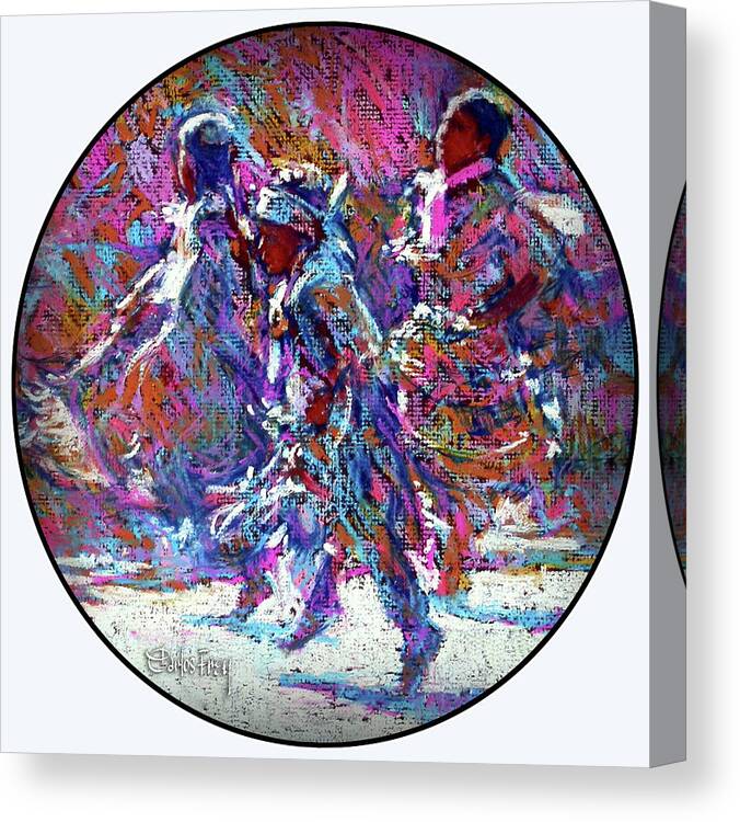 Native American Canvas Print featuring the pastel Native American - 3 Young Children Pow Wow Dancing by Carlos Frey