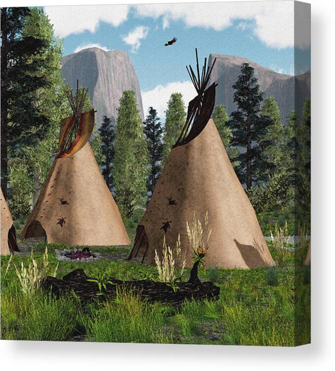 Tepees Canvas Print featuring the photograph Native American Mountain Tepees by Walter Colvin