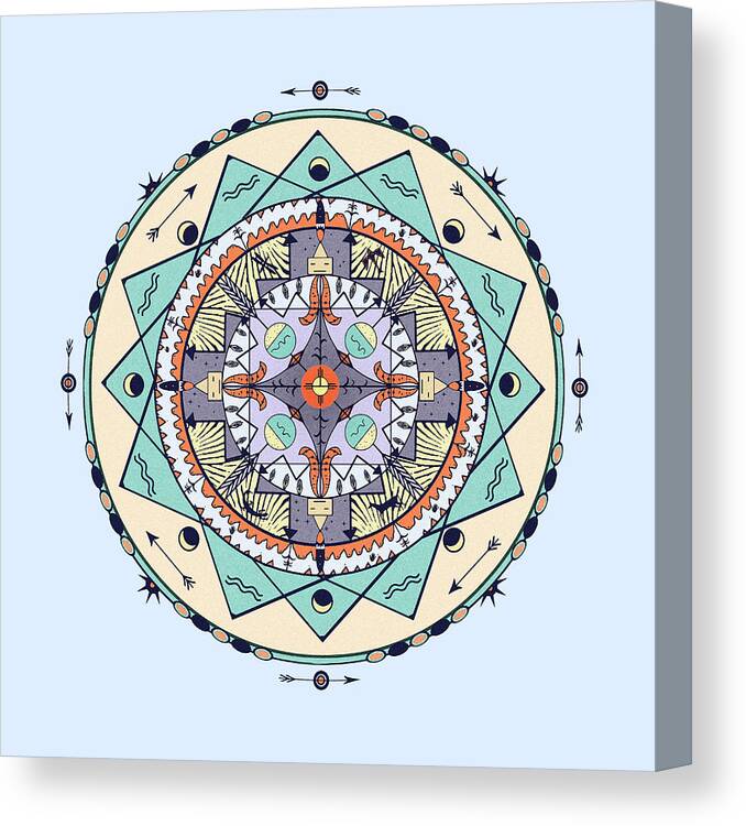 Pastel Canvas Print featuring the digital art Native Symbols Mandala by Deborah Smith