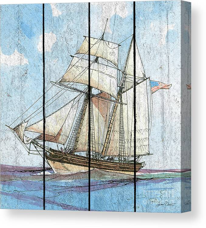 Ship Canvas Print featuring the painting Nautical Ships-B by Jean Plout