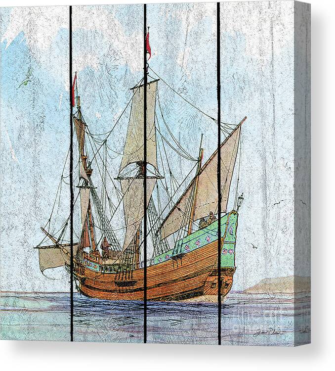 Ship Canvas Print featuring the painting Nautical Ships-C by Jean Plout