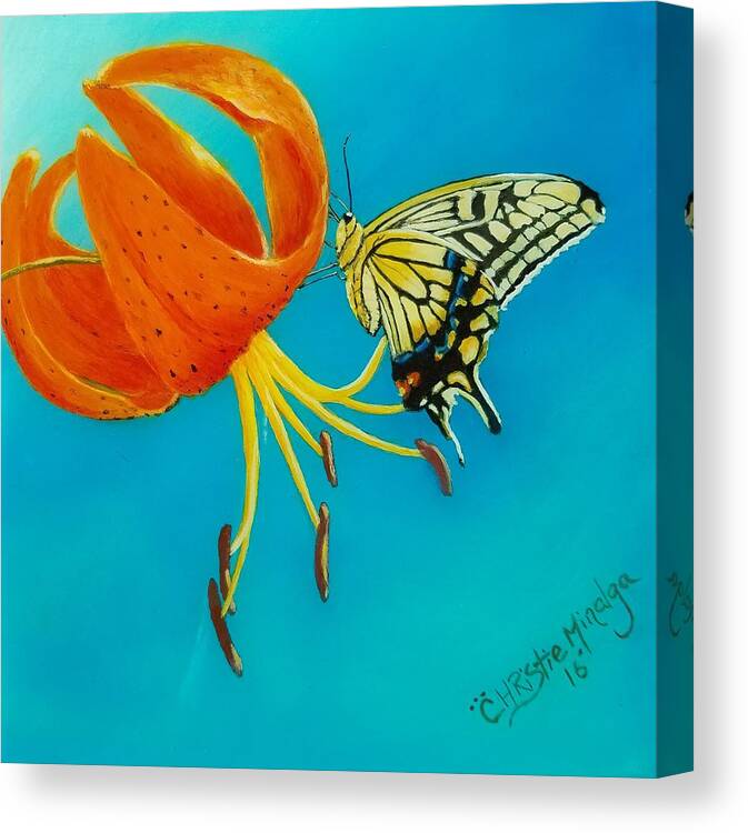 Yellow Butterfly Canvas Print featuring the painting Nectar by Christie Minalga