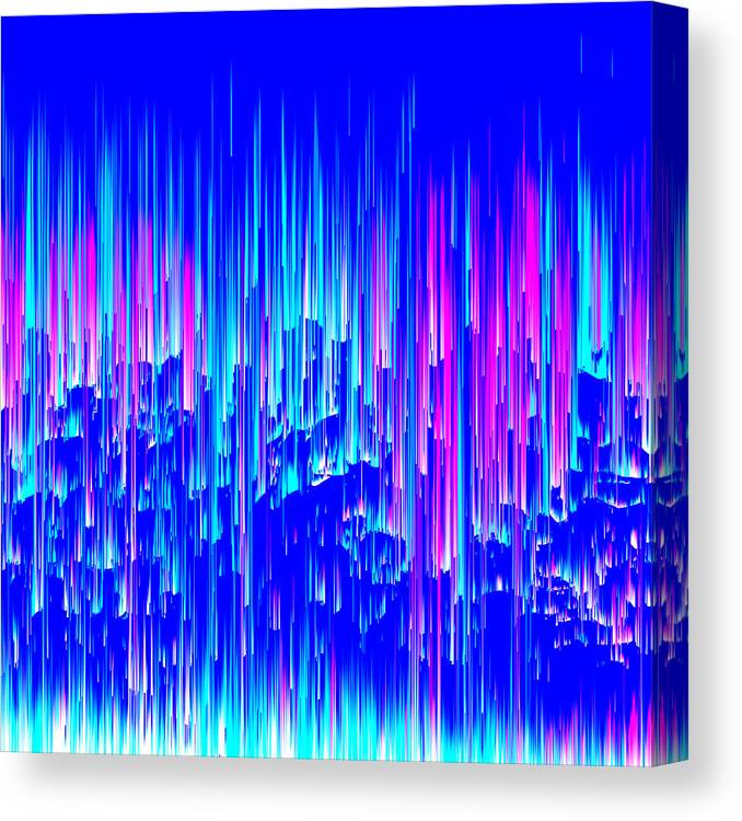 Glitch Canvas Print featuring the digital art Neon Rain - Pixel Art by Jennifer Walsh