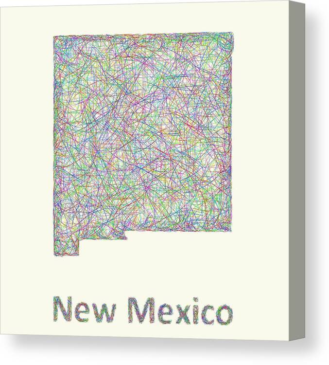New Mexico Map Canvas Print featuring the digital art New Mexico line art map by David Zydd