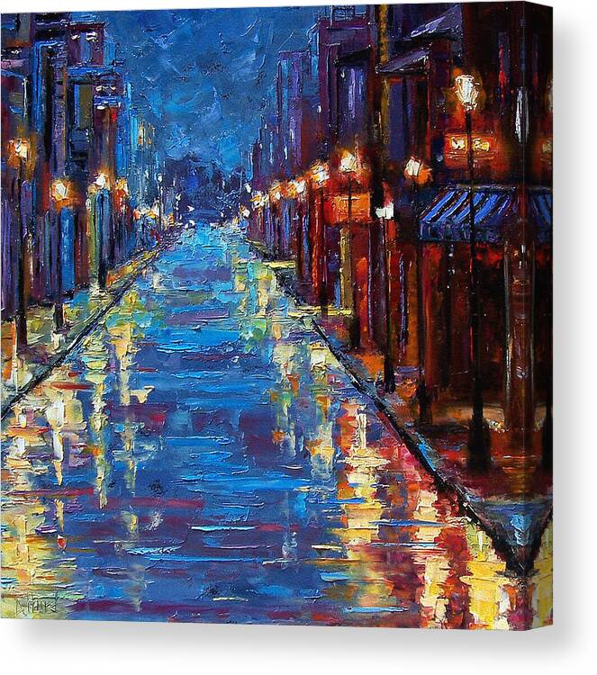 Cityscape Canvas Print featuring the painting New Orleans Bourbon Street by Debra Hurd