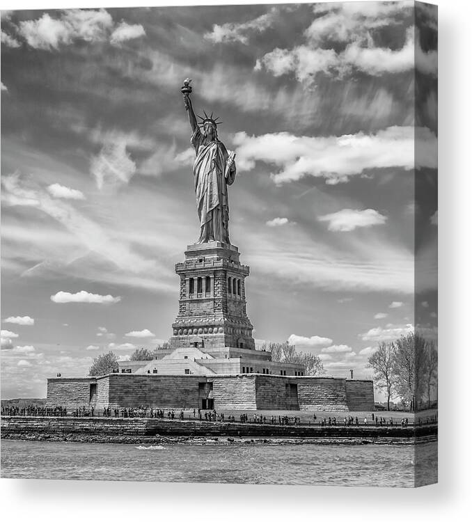 New York Canvas Print featuring the photograph NEW YORK CITY Statue of Liberty - Monochrome by Melanie Viola