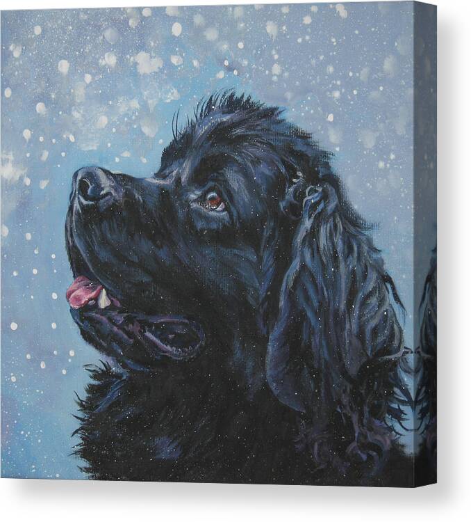 Newfoundland Canvas Print featuring the painting Newfoundland in Snow by Lee Ann Shepard