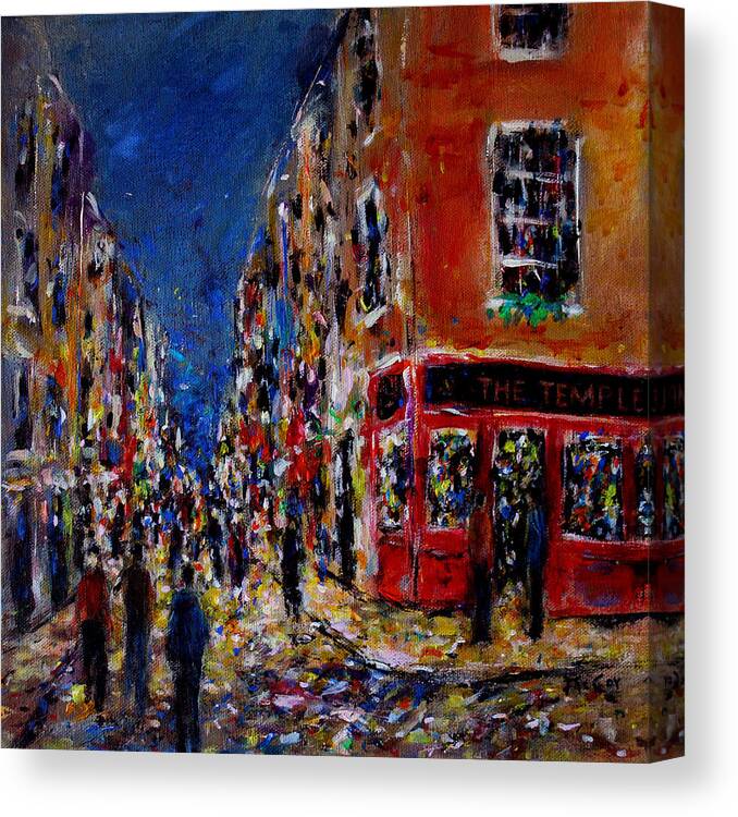Nightlife Canvas Print featuring the painting Nightlife, Temple Bar Dublin by K McCoy
