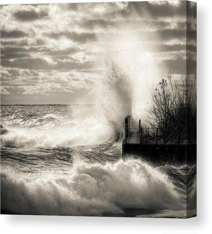 Sea Canvas Print featuring the photograph November Gales BW by James Meyer