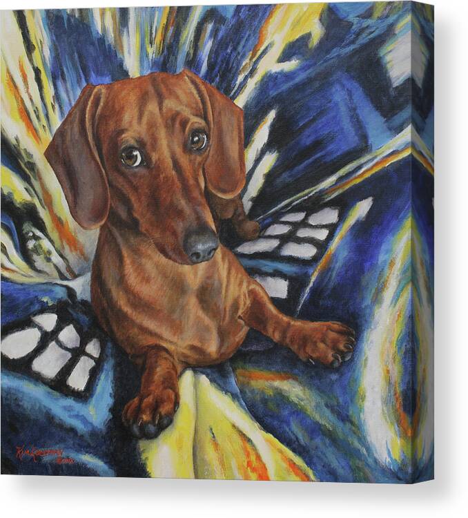 Dachshund Canvas Print featuring the painting Dachshund Time Lord by Kim Lockman