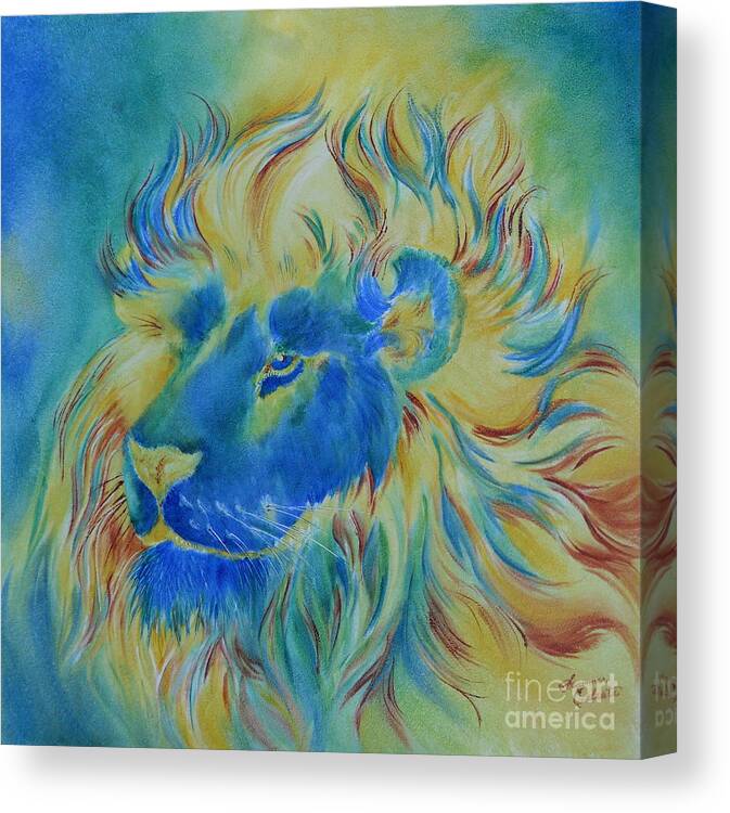 Animal Paintings Canvas Print featuring the painting Of Another Color Blue Lion by Summer Celeste